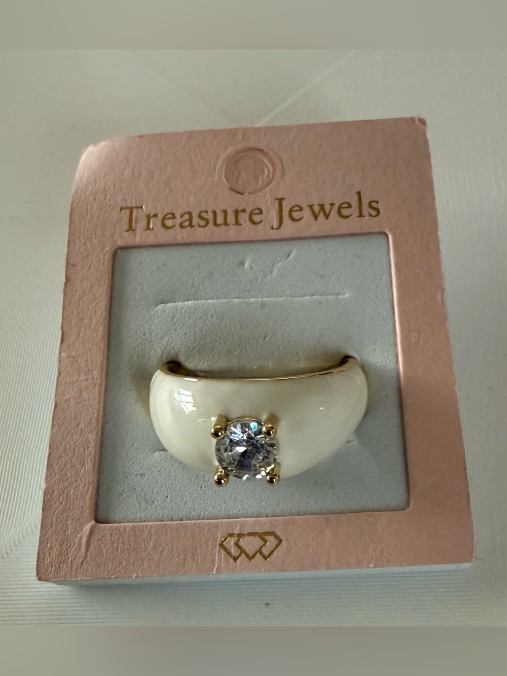 NWT by Treasure Jewels-Emily White Enamel Adjustable Ring